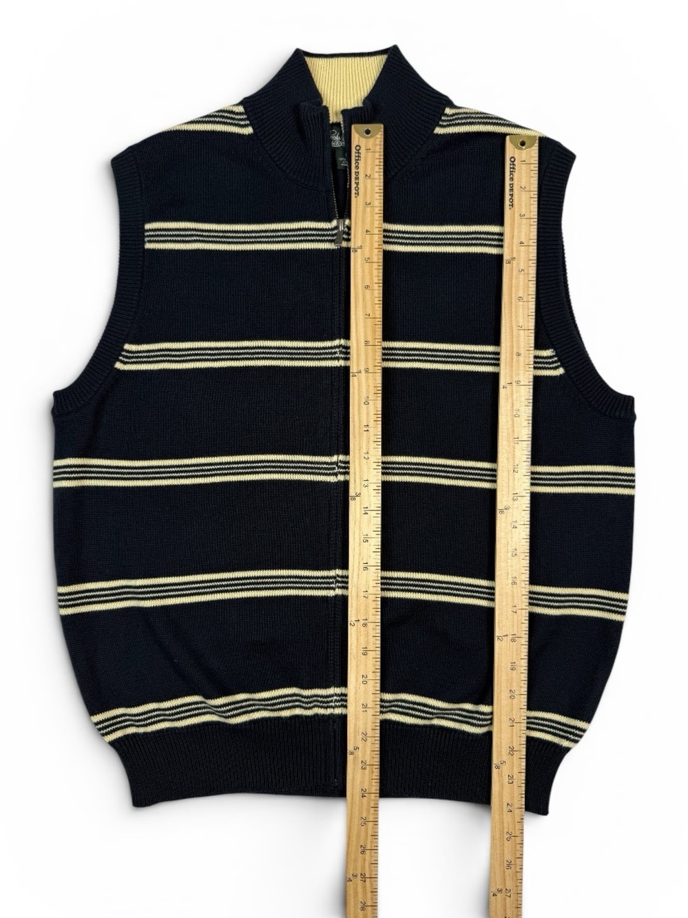 Brooks Brothers Men’s Striped Black Crewneck Zip Sweater Vest Medium - Picture 6 of 12